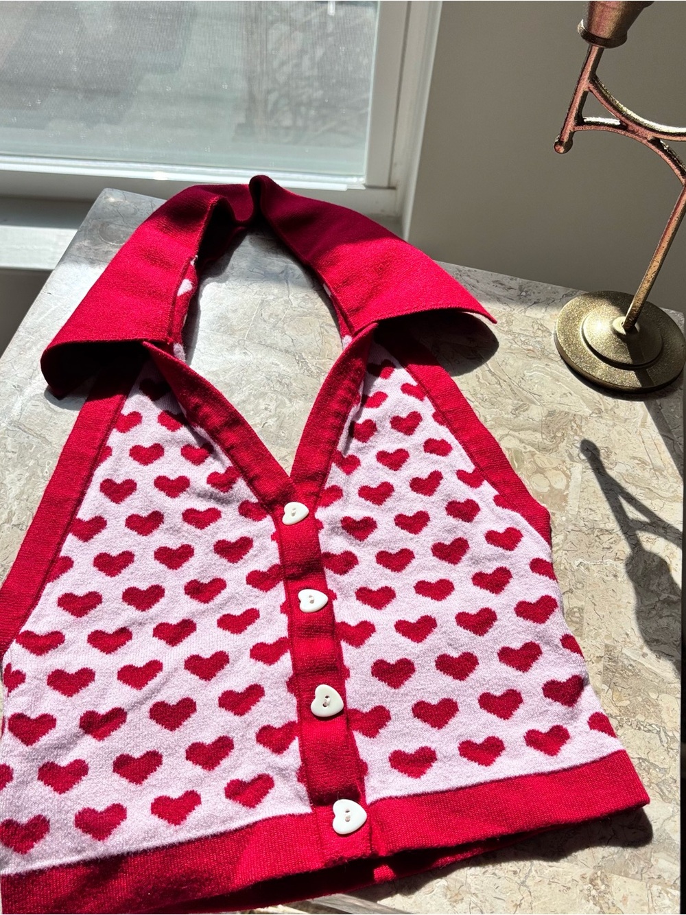 Red & Pink Heart Knit Halter Top - Picture 3 of 3